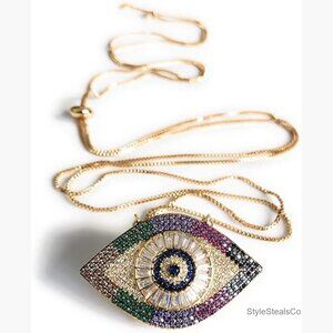 Adjustable Evil Eye Necklace with Cubic Zirconia Stones for Good Luck